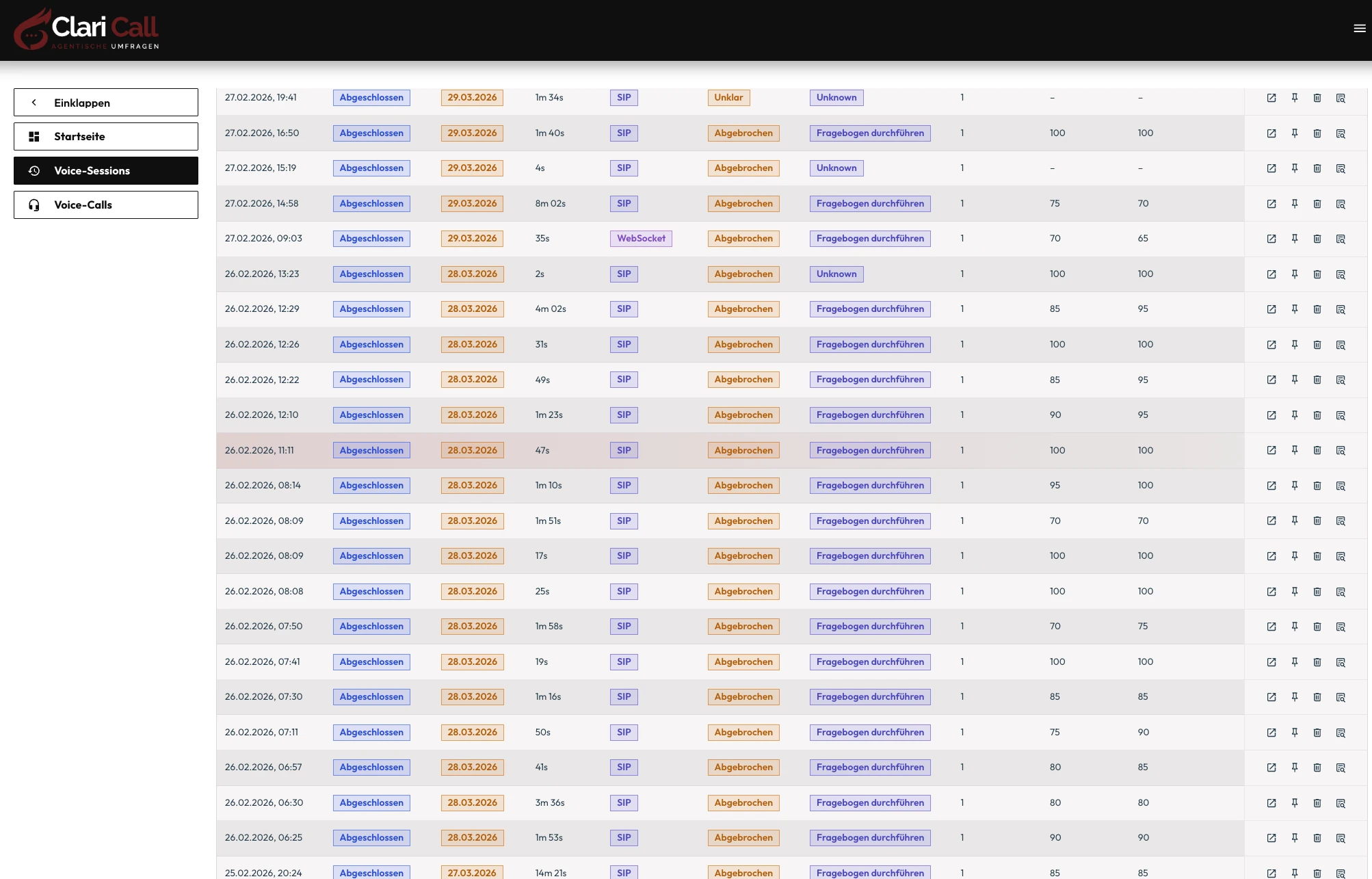 Voice-Sessions: Übersicht