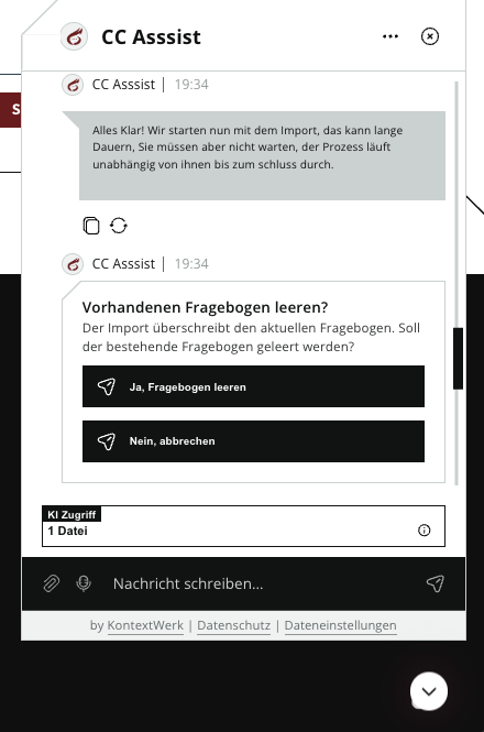 KI-Import: Fragebogen leeren bestätigen