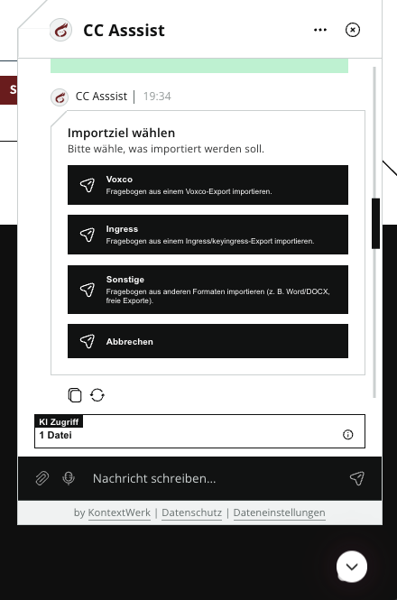 KI-Import: Importziel wählen