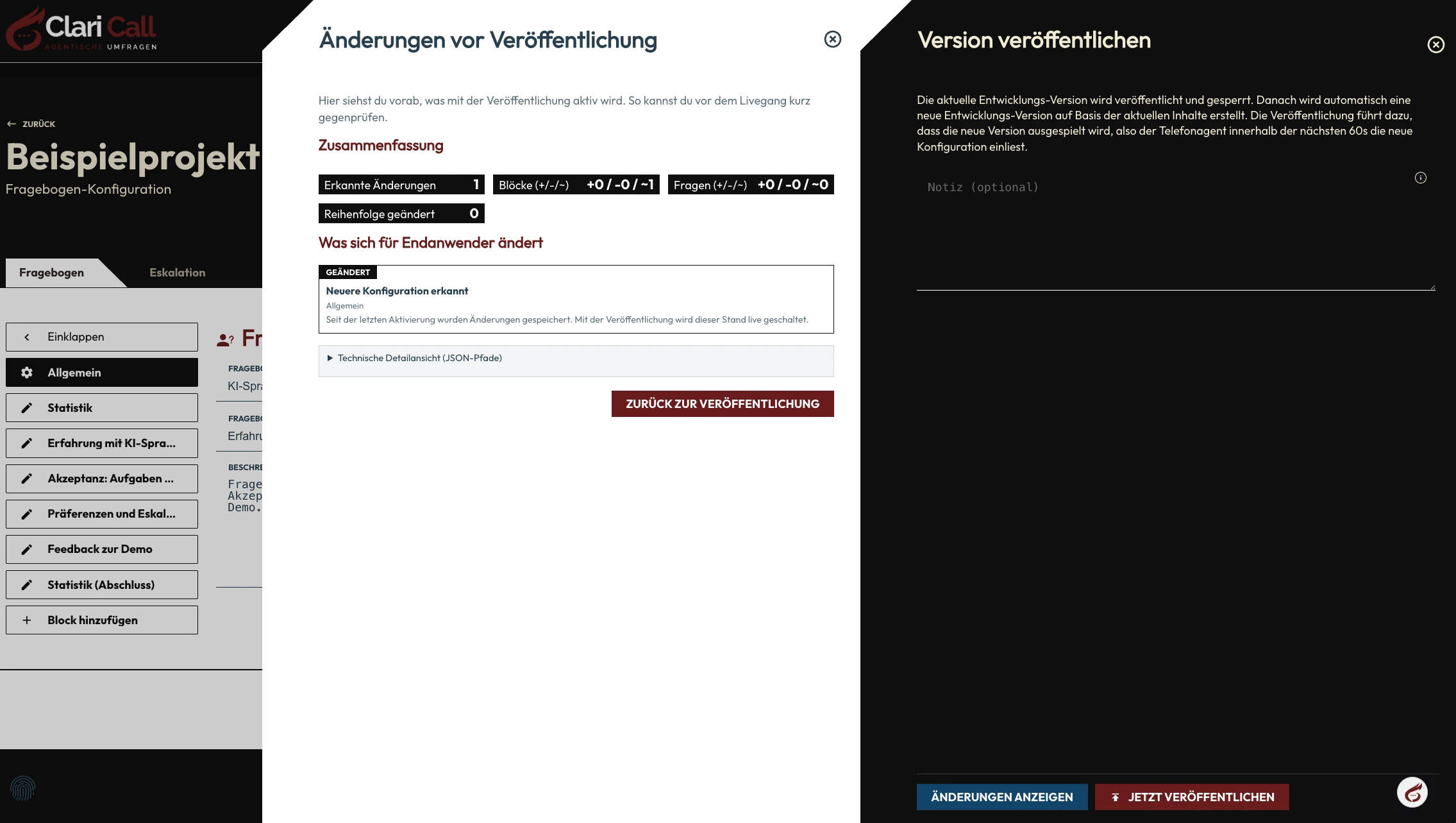 Änderungen prüfen und veröffentlichen