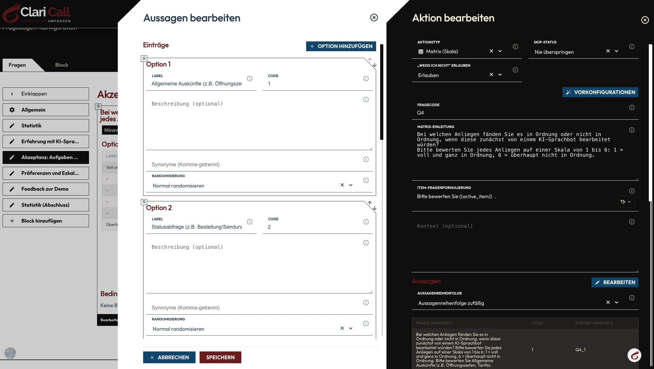 Aussagen und Aktion bearbeiten