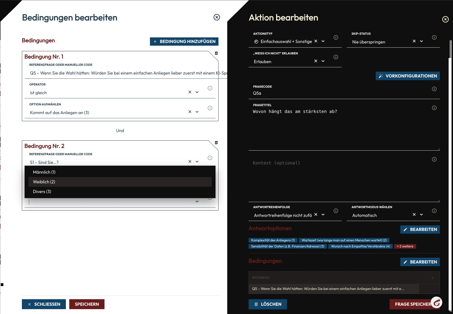 Bedingungen und Aktion bearbeiten
