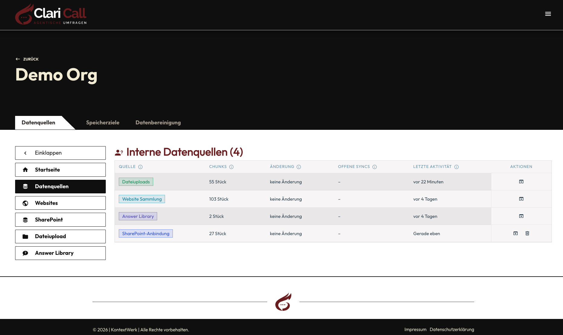 Index Admin: Datenquellenübersicht
