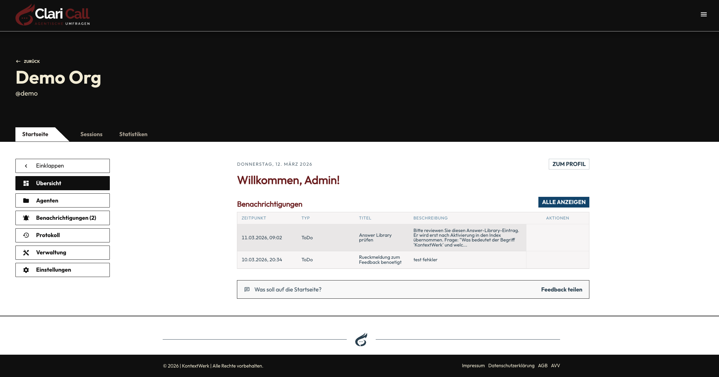Plattform: Startseite und Modulübersicht