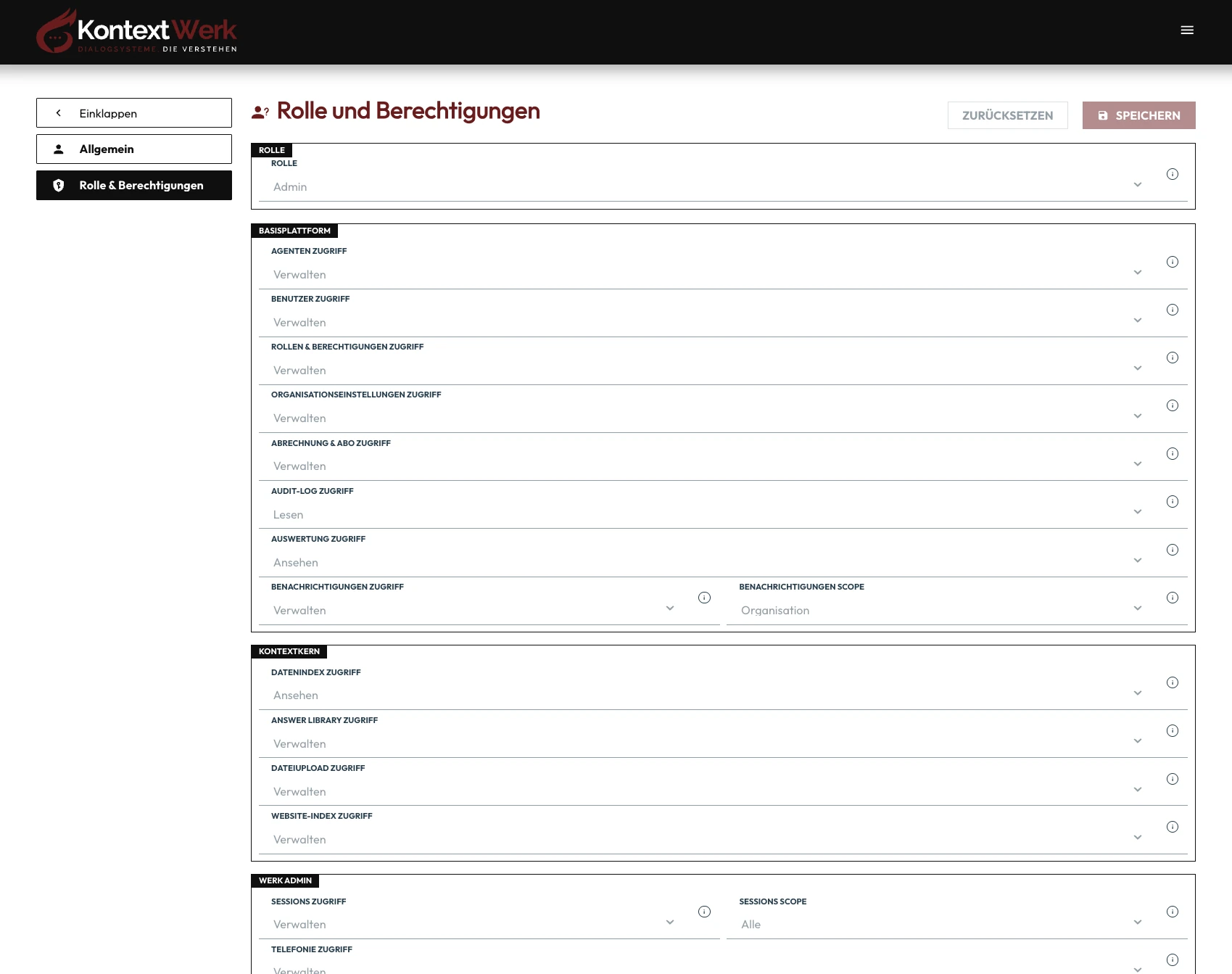 Plattform Control: Rollen und Berechtigungen
