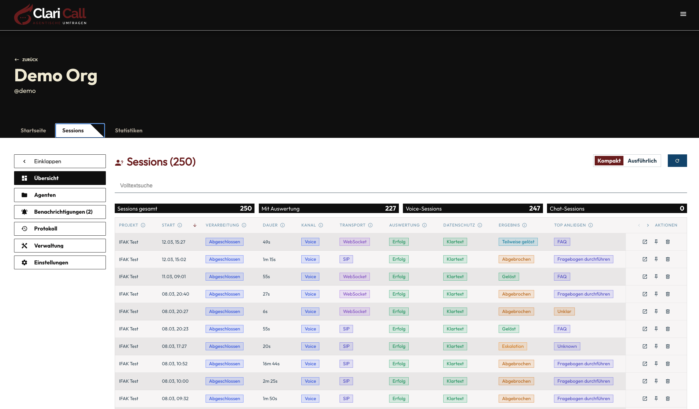 Plattform Control: Sessions im Überblick